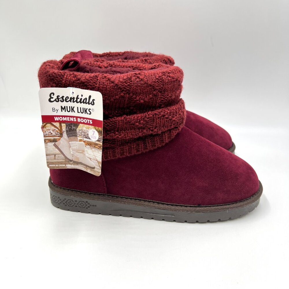 Muk Luks Womens Size 7 Burgundy Red Vegan Suede Leather Winter Boots Shoes